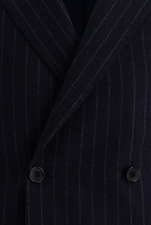 Orta Lacivert 7 Drop Slim Fit Dar Kesim Kruvaze Çizgili Yün Tak?m Elbise-Abdullah Ki??l?