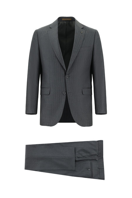 Koyu Füme İtalyan Çizgili Yün Takım Elbise