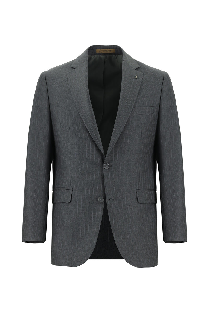 Koyu Füme Slim Fit Dar Kesim İtalyan Çizgili Yün Takım Elbise