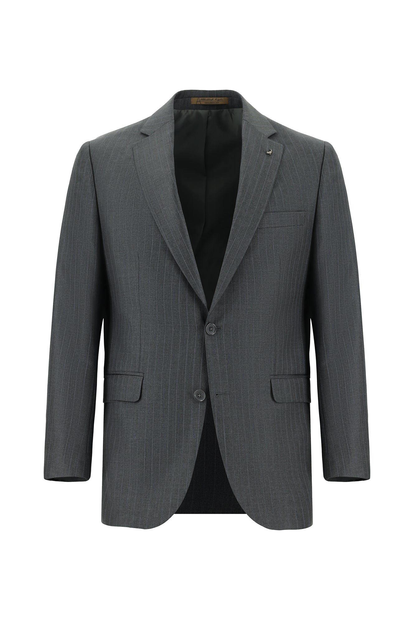 Koyu Füme Regular Fit İtalyan Çizgili Yün Takım Elbise