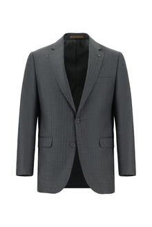 Koyu Füme Regular Fit İtalyan Çizgili Yün Takım Elbise