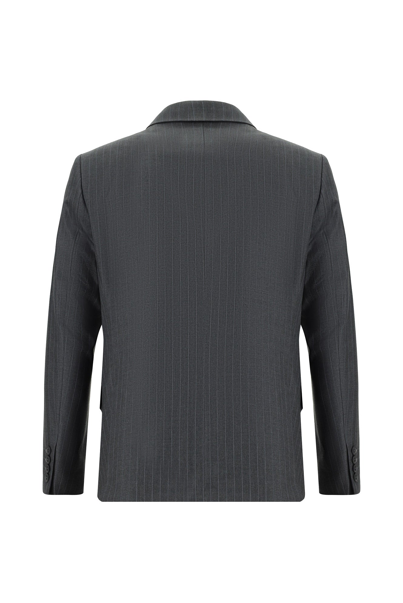 Koyu Füme Slim Fit Dar Kesim İtalyan Çizgili Yün Takım Elbise