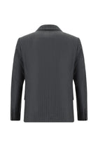 Koyu Füme Slim Fit Dar Kesim İtalyan Çizgili Yün Takım Elbise