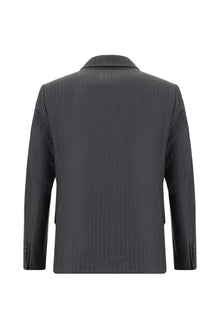 Koyu Füme Slim Fit Dar Kesim İtalyan Çizgili Yün Takım Elbise