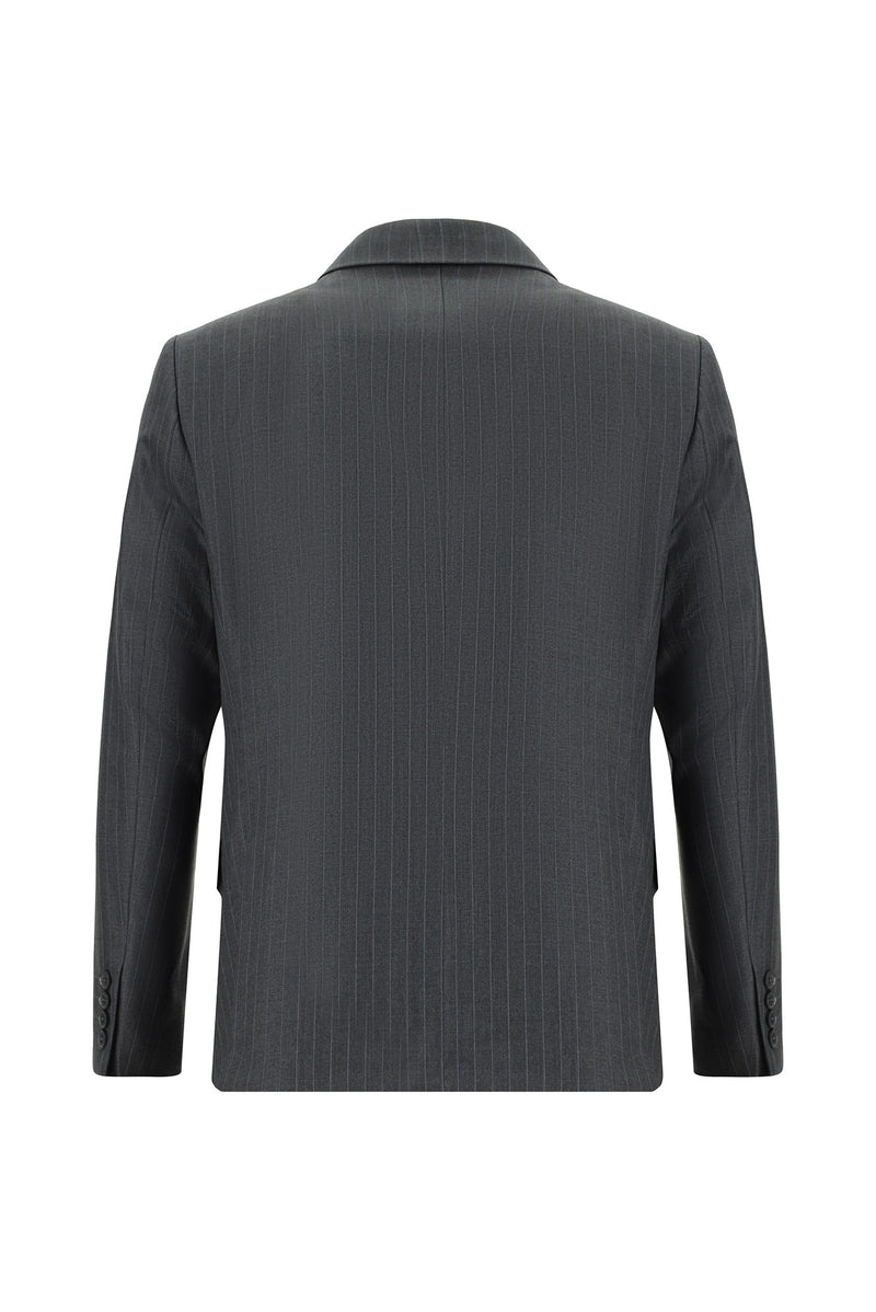 Koyu Füme Slim Fit Dar Kesim İtalyan Çizgili Yün Takım Elbise