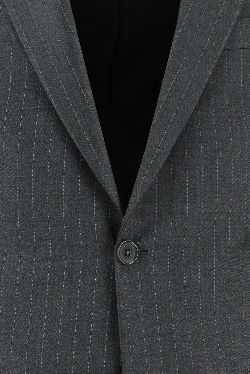 Koyu Füme Slim Fit Dar Kesim İtalyan Çizgili Yün Takım Elbise