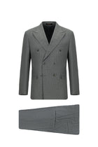 Orta Füme Slim Fit Dar Kesim Çizgili Yün Kruvaze Takım Elbise