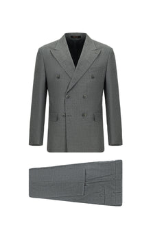 Orta Füme Slim Fit Dar Kesim Çizgili Yün Kruvaze Takım Elbise
