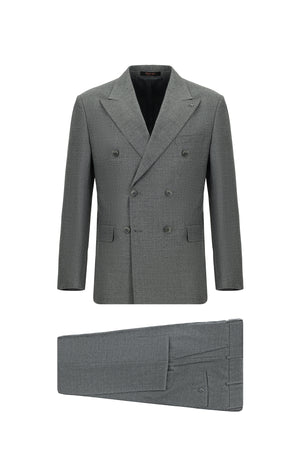 Orta Füme 7 Drop Slim Fit Dar Kesim Çizgili Yün Kruvaze Tak?m Elbise
