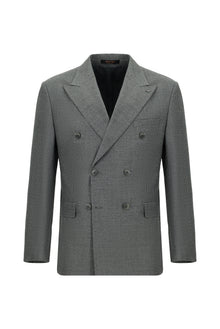 Orta Füme Slim Fit Dar Kesim Çizgili Yün Kruvaze Takım Elbise