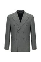 Orta Füme Regular Fit Çizgili Yün Kruvaze Takım Elbise