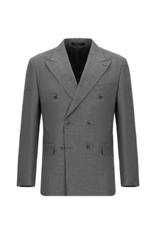 Orta Füme Regular Fit Çizgili Yün Kruvaze Takım Elbise