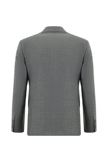 Orta Füme Slim Fit Dar Kesim Çizgili Yün Kruvaze Takım Elbise