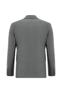 Orta Füme Regular Fit Çizgili Yün Kruvaze Takım Elbise