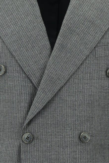 Orta Füme Slim Fit Dar Kesim Çizgili Yün Kruvaze Takım Elbise