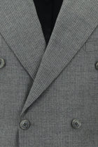 Orta Füme Slim Fit Dar Kesim Çizgili Yün Kruvaze Takım Elbise