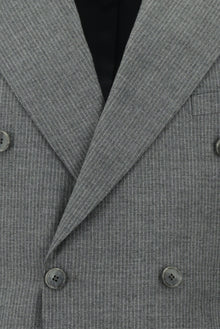 Orta Füme Slim Fit Dar Kesim Çizgili Yün Kruvaze Takım Elbise