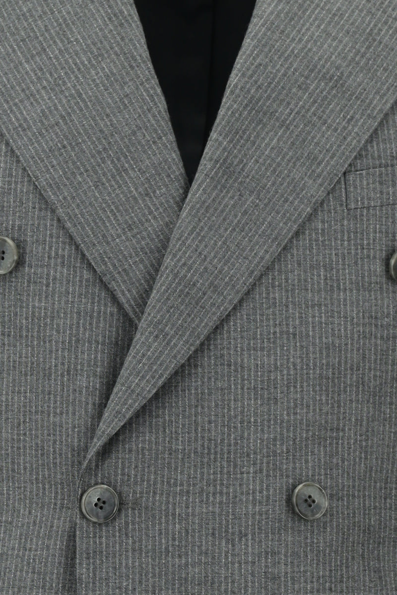 Orta Füme Slim Fit Dar Kesim Çizgili Yün Kruvaze Takım Elbise