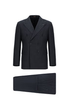 Koyu Lacivert Slim Fit Dar Kesim Çizgili Yün Kruvaze Takım Elbise