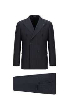 Koyu Lacivert Regular Fit Çizgili Yün Kruvaze Takım Elbise