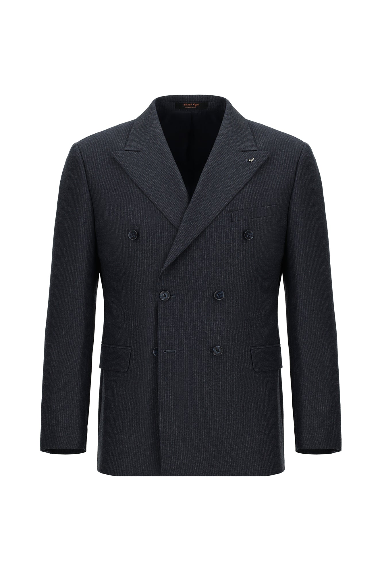 Koyu Lacivert Slim Fit Dar Kesim Çizgili Yün Kruvaze Takım Elbise