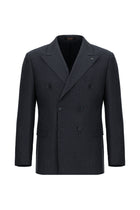 Koyu Lacivert Slim Fit Dar Kesim Çizgili Yün Kruvaze Takım Elbise