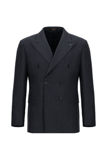 Koyu Lacivert 7 Drop Slim Fit Dar Kesim Çizgili Yün Kruvaze Tak?m Elbise-Abdullah Ki??l?