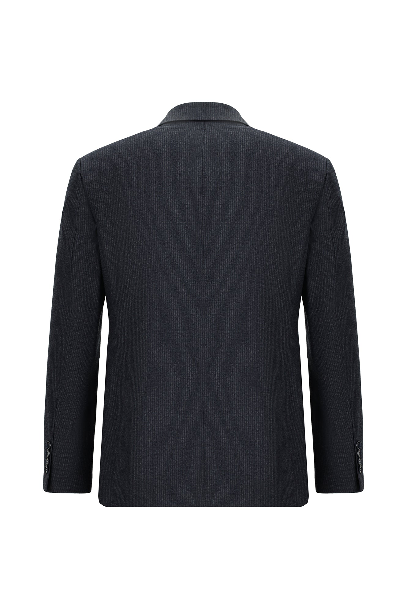 Koyu Lacivert Slim Fit Dar Kesim Çizgili Yün Kruvaze Takım Elbise