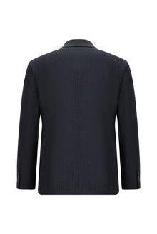 Koyu Lacivert Slim Fit Dar Kesim Çizgili Yün Kruvaze Takım Elbise