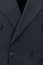 Koyu Lacivert Slim Fit Dar Kesim Çizgili Yün Kruvaze Takım Elbise