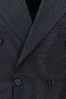 Koyu Lacivert Slim Fit Dar Kesim Çizgili Yün Kruvaze Takım Elbise