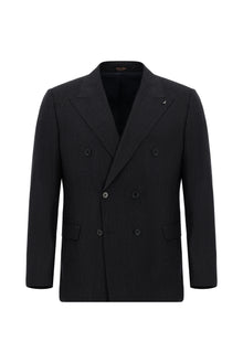 Siyah Lacivert 6 Drop Regular Fit Standart Kesim Çizgili Yün Kruvaze Tak?m Elbise-Abdullah Ki??l?