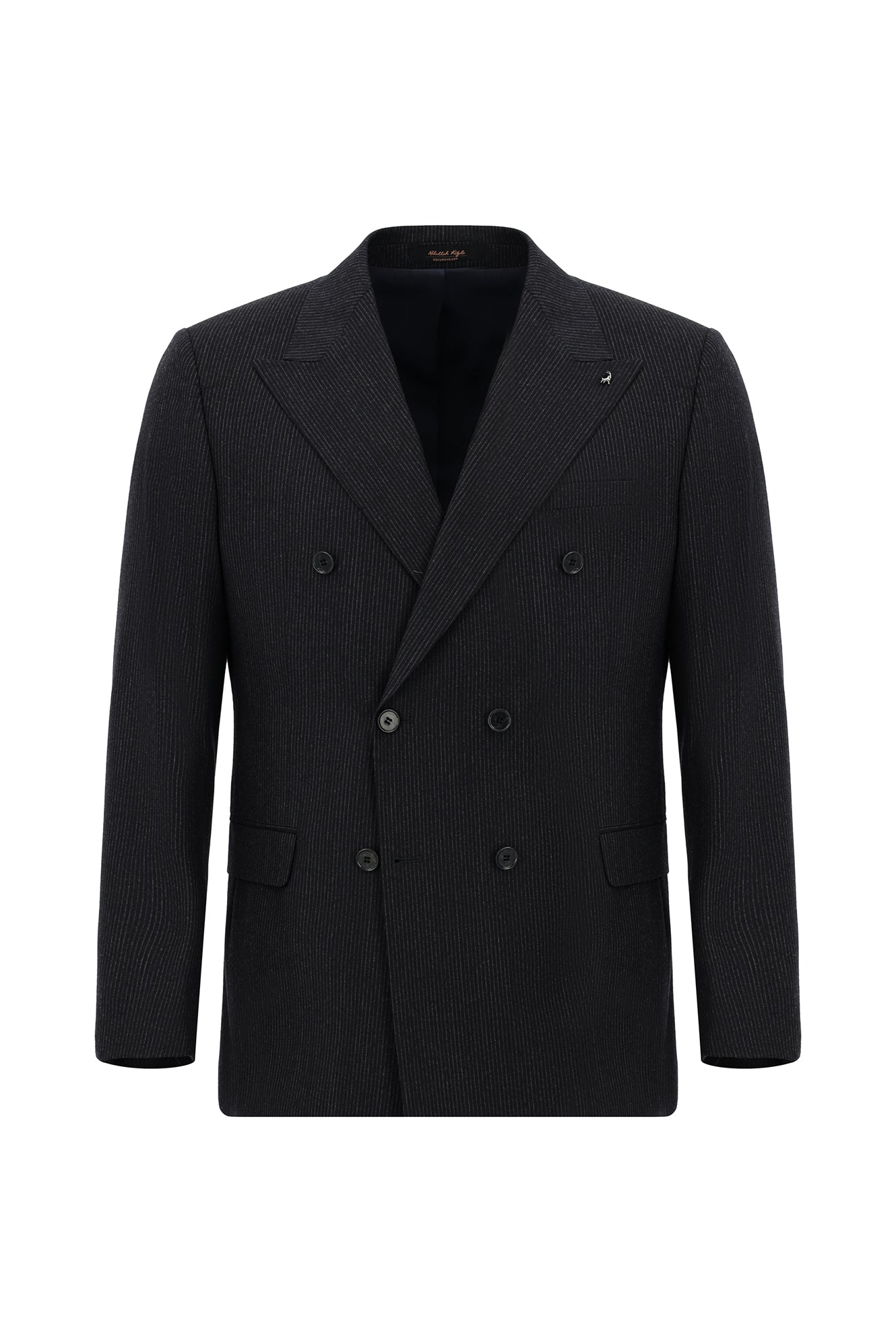 Siyah Lacivert Regular Fit Çizgili Yün Kruvaze Takım Elbise