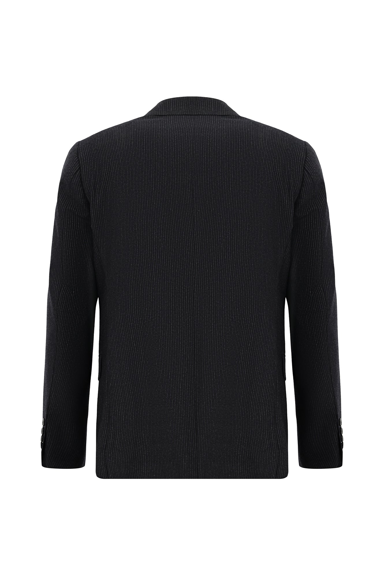 Siyah Lacivert Regular Fit Çizgili Yün Kruvaze Takım Elbise