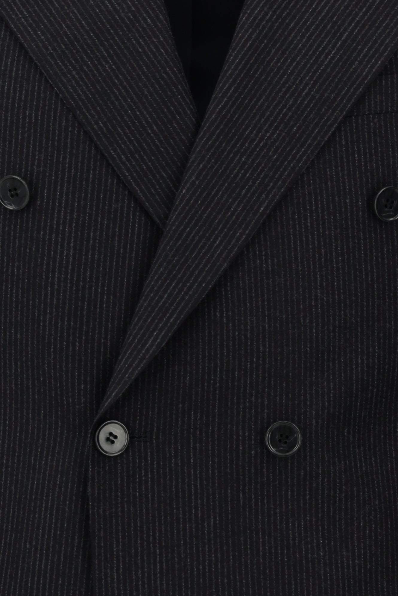 Siyah Lacivert Regular Fit Çizgili Yün Kruvaze Takım Elbise