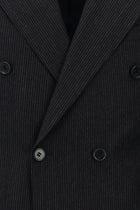 Siyah Lacivert Regular Fit Çizgili Yün Kruvaze Takım Elbise