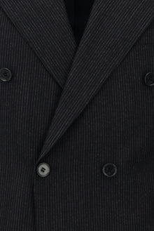 Siyah Lacivert Regular Fit Çizgili Yün Kruvaze Takım Elbise