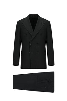 Koyu Antrasit 7 Drop Slim Fit Dar Kesim Çizgili Yün Kruvaze Tak?m Elbise-Abdullah Ki??l?