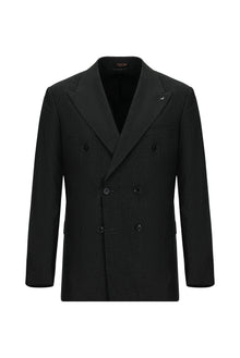Koyu Antrasit 7 Drop Slim Fit Dar Kesim Çizgili Yün Kruvaze Tak?m Elbise-Abdullah Ki??l?