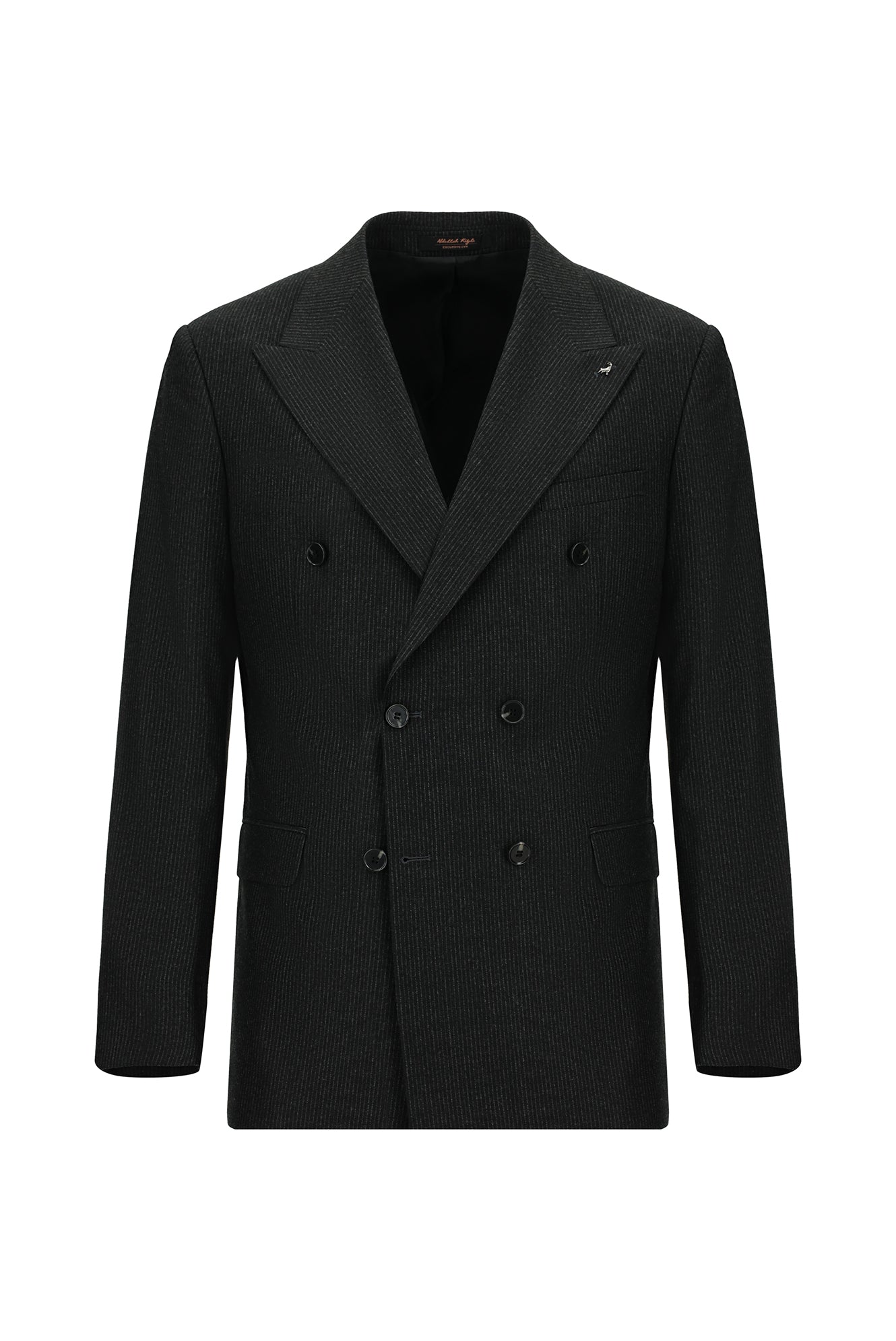 Koyu Antrasit Slim Fit Dar Kesim Çizgili Yün Kruvaze Takım Elbise