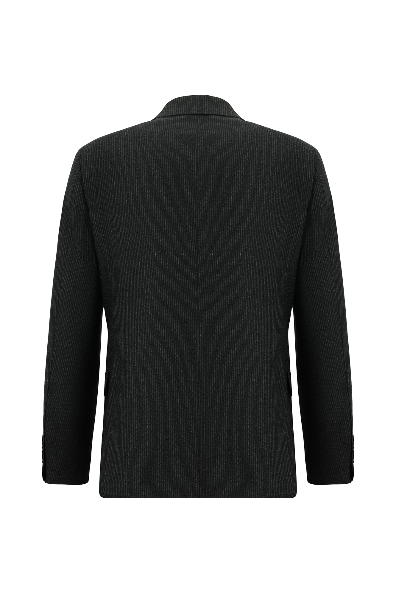 Koyu Antrasit Slim Fit Dar Kesim Çizgili Yün Kruvaze Takım Elbise