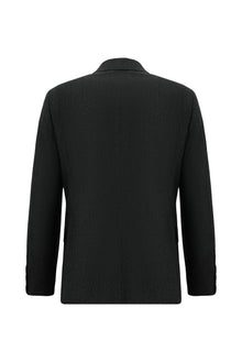 Koyu Antrasit Slim Fit Dar Kesim Çizgili Yün Kruvaze Takım Elbise