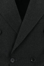 Koyu Antrasit Slim Fit Dar Kesim Çizgili Yün Kruvaze Takım Elbise