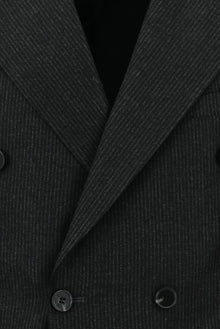 Koyu Antrasit Slim Fit Dar Kesim Çizgili Yün Kruvaze Takım Elbise