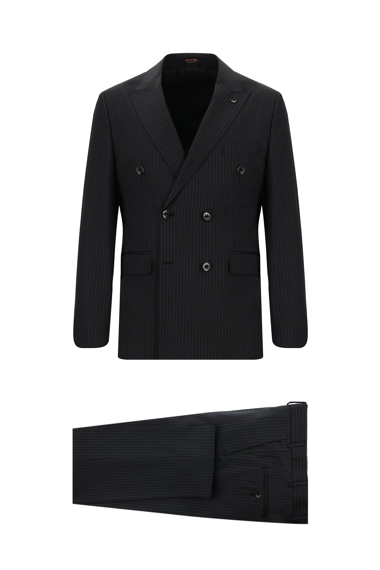 Koyu Antrasit Slim Fit Dar Kesim Çizgili Kaşmirli Kruvaze Takım Elbise