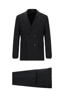Koyu Antrasit Slim Fit Dar Kesim Çizgili Kaşmirli Kruvaze Takım Elbise