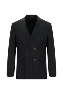 Koyu Antrasit Slim Fit Dar Kesim Çizgili Kaşmirli Kruvaze Takım Elbise