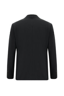 Koyu Antrasit Slim Fit Dar Kesim Çizgili Kaşmirli Kruvaze Takım Elbise