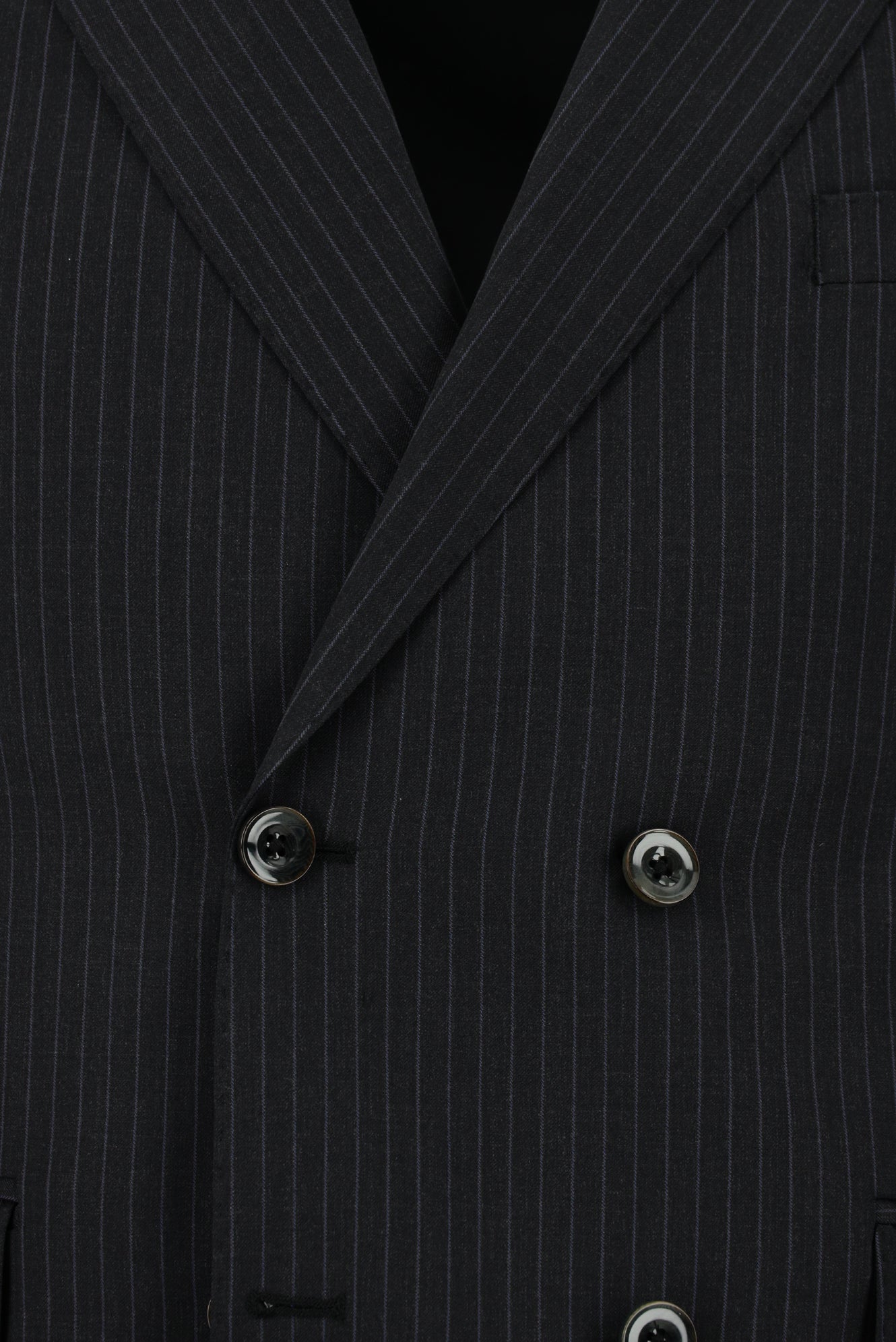 Koyu Antrasit Slim Fit Dar Kesim Çizgili Kaşmirli Kruvaze Takım Elbise