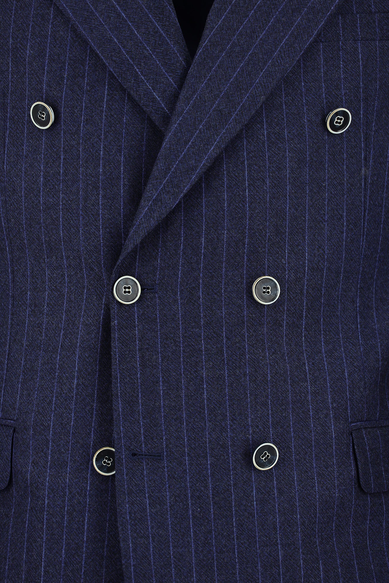 Orta Lacivert Regular Fit Yünlü Çizgili Kruvaze Takım Elbise